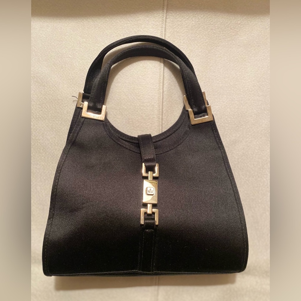 Elegant vintage black satin Gucci bag